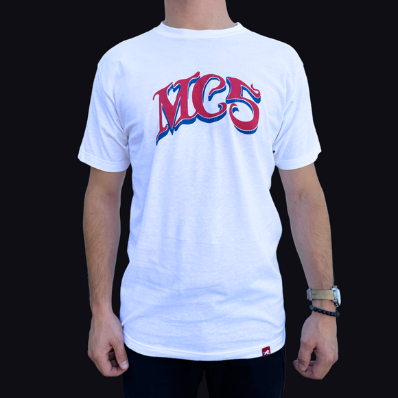 T-Shirt: MC5 White Logo w/ Red Hem Tag (UPGRADED!)