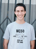 grey high school MC50 "kick out the jams" t shirt on smiling youth fan