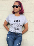 grey high school MC50 "kick out the jams" t shirt on youth fan with sunglasses