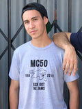 grey high school MC50 "kick out the jams" t shirt on scowling youth fan