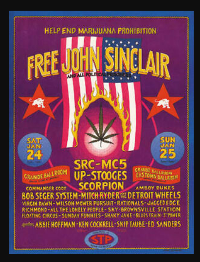Poster – Gary Grimshaw’s “Free John Sinclair” MC5 at Grande Ballroom, Michigan 1971