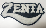 black and white zenta chenille patch cursive